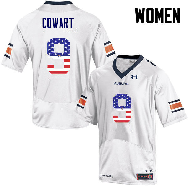 Women #9 Byron Cowart Auburn Tigers USA Flag Fashion College Football Jerseys-White